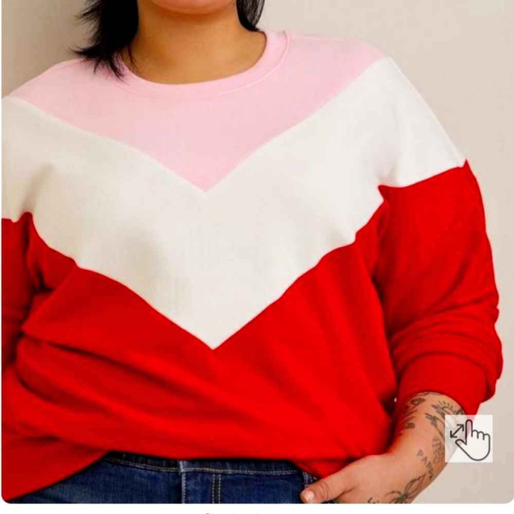 Relaxed Fit Super Soft Fleece Chevron Colorblock Sweatshirt